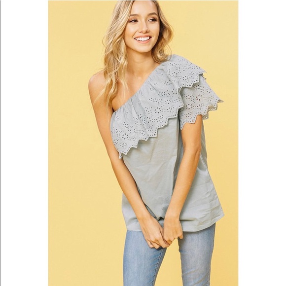 Sage One Shoulder Eyelet Top - Picture 2 of 7
